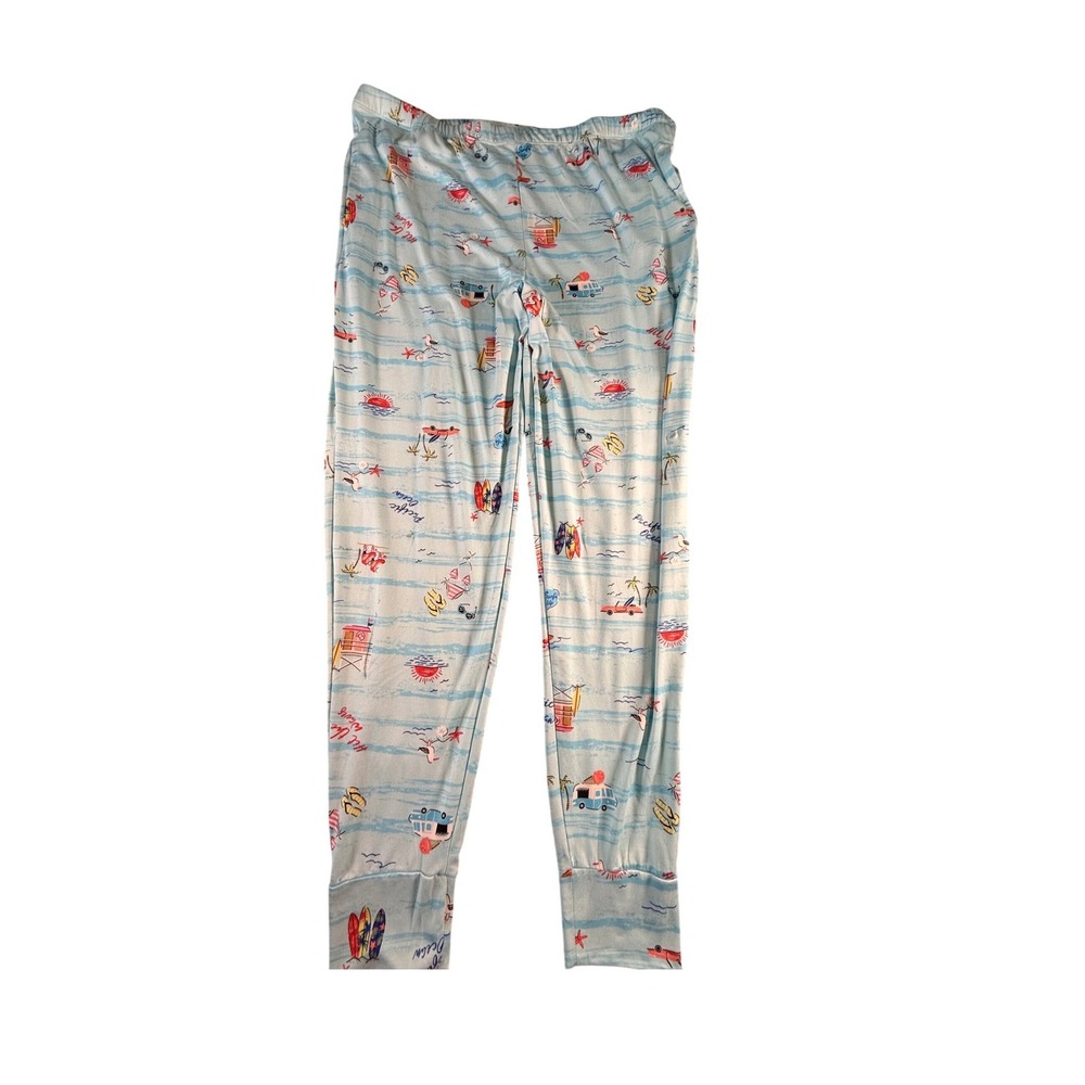 Women's Pajama Pants LARGE ( L 12-14)Beach Scene Print Sleepwear Lounge Bottoms